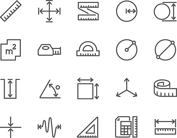 Line Measure Icons Simple Set of Measure Related Vector Line Icons. Contains such Icons as Radius, Diameter, Depth, Axis, Area and more. Editable Stroke. 48x48 Pixel Perfect. angle stock illustrations