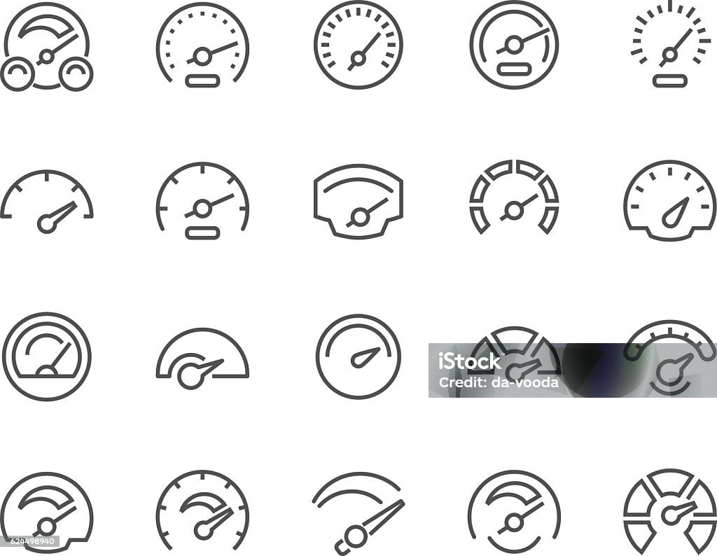 Line Speedometer Icons Simple Set of Speedometer Related Vector Line Icons. Contains such Icons as Car Speedometer, Odometer, Dashboard and more. Editable Stroke. 48x48 Pixel Perfect. Icon Symbol stock vector