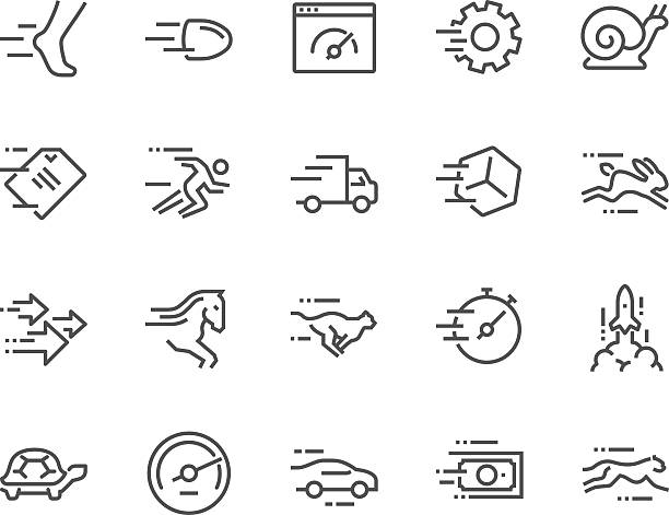 Line Speed Icons Simple Set of Speed Related Vector Line Icons. Contains such Icons as Cheetah, Snail, Express Delivery, Rocket, Race and more. Editable Stroke. 48x48 Pixel Perfect. motion stock illustrations