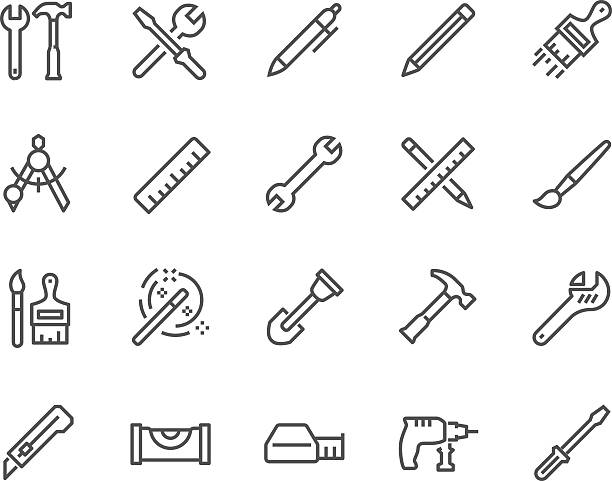 ikony narzędzi liniowych - adjustable wrench illustrations stock illustrations