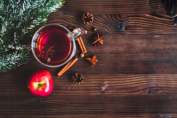 istock cup with christmas mulled wine on wooden background top view 624511346