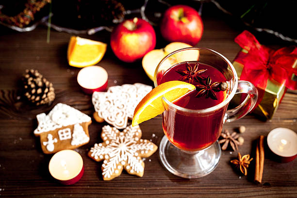 istock cup with christmas mulled wine on wooden background 624511716
