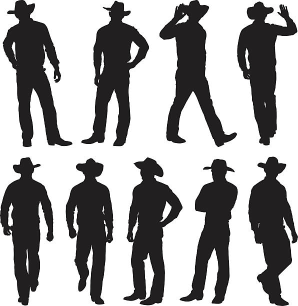 Cowboy in various action - ilustração de arte vetorial