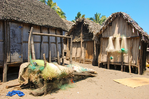Typical malagasy village - african hut, poverty in madagascar