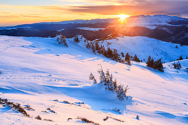 istock Colorful winter sunset in the mountains. 624531074