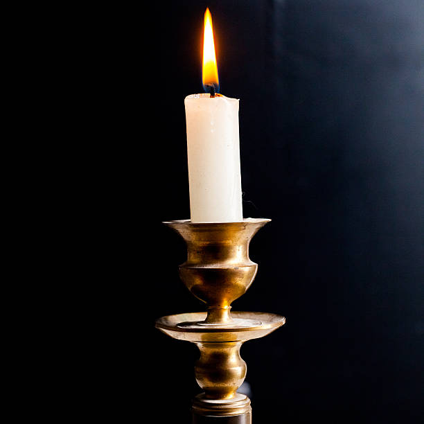 istock Retro style candle holder with lighted candle 624531476