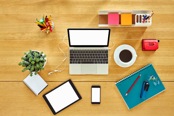 istock Various technologies with office supplies, coffee and plant 624533084