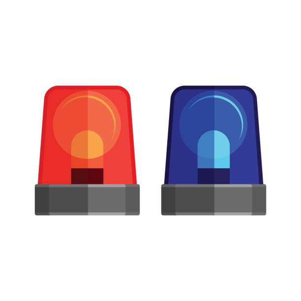 Ambulance Lights Isolated. Flashing Warning Sirens Ambulance lights isolated on white. Flashing warning lights and sirens. Blue and red police beacon. Ambulance flasher icons for alarm or emergency cases. Alert flashing lights in a flat style. Vector police lights stock illustrations