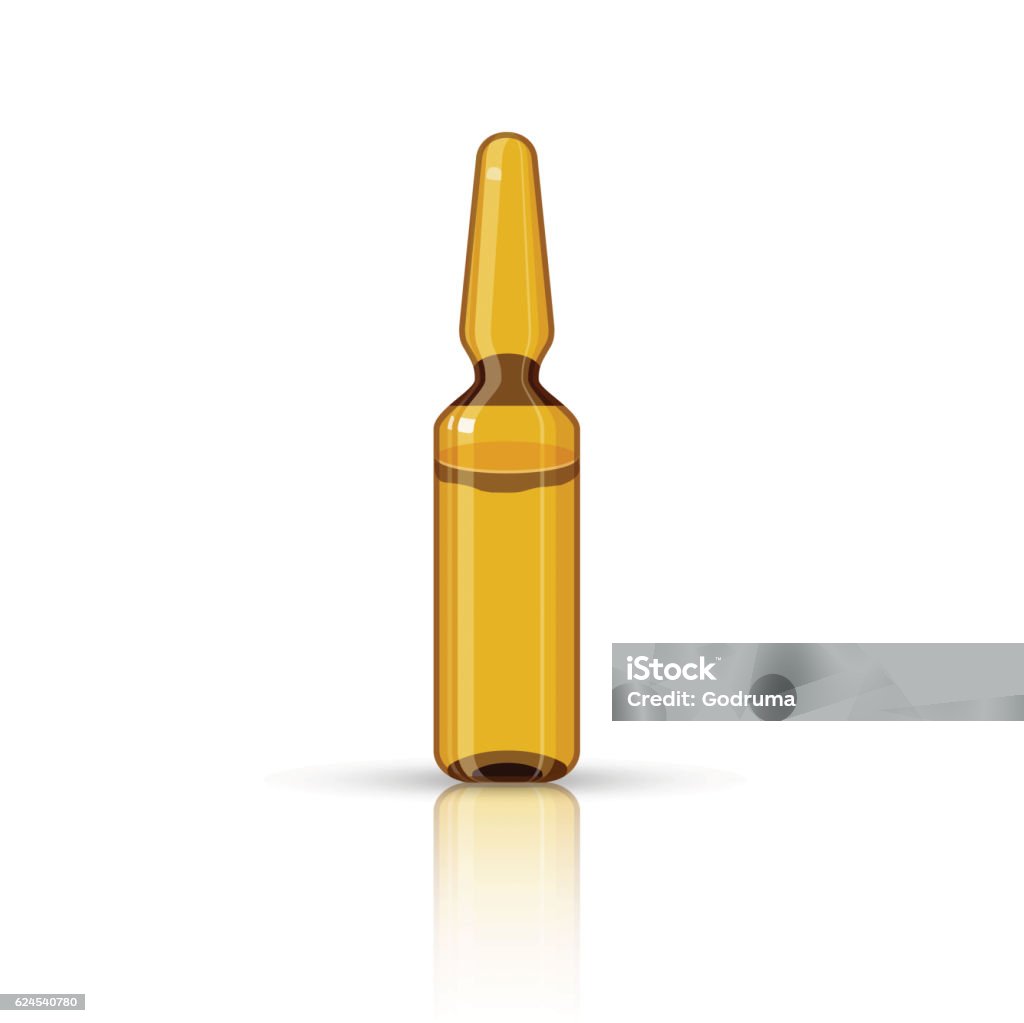 Medical Ampule Isolated on White. Vaccine Packing Medical ampoule isolated on white. Vector illustration of medical blank glass ampule. Vaccine packing, virus antibody, pharmaceutical container packaging. Clinical dose. Vector illustration Ampoule stock vector