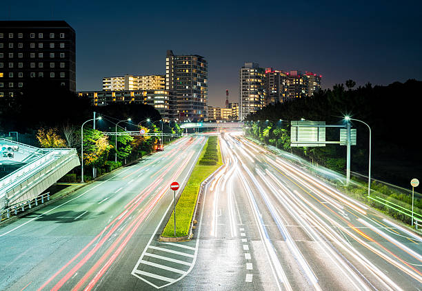 istock Light trail of the cars 624542368