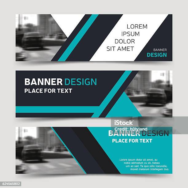 Set Of Three Blue Horizontal Business Banner Templates Stock Illustration - Download Image Now