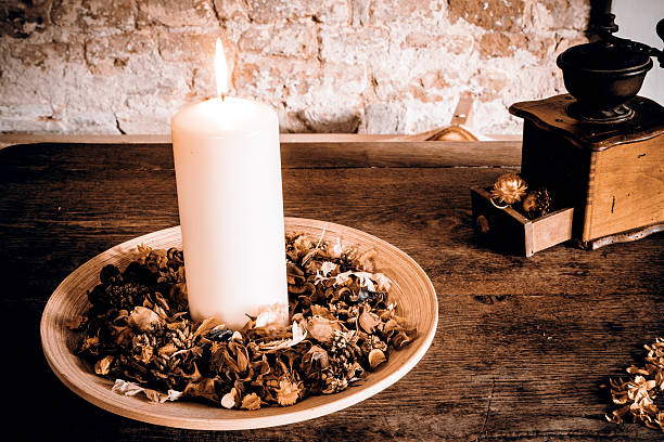 istock Candle on the wooden plate 624593010