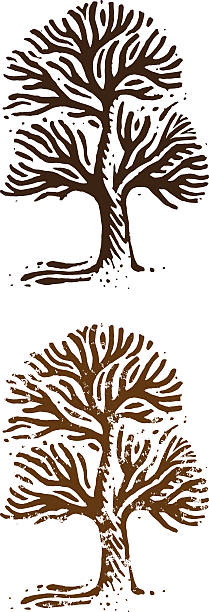 Big tree woodcut illustration vector art illustration