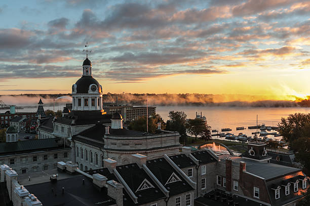 City of Kingston Ontario, Canada at Sunrise DSLR picture of the cityscape and the city hall of Kingston, Ontario and sunrise. downtown kingston stock pictures, royalty-free photos & images