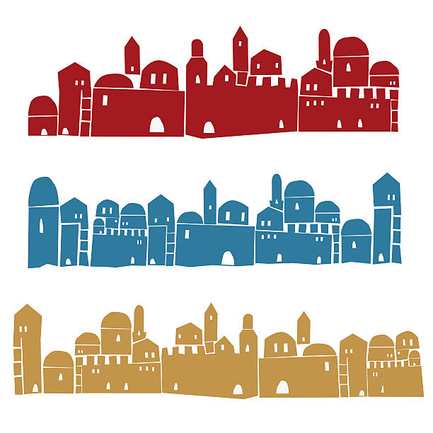 중동 타운, 거룩한 도시, 벡터 일러스트레이션 - jerusalem stone illustrations stock illustrations