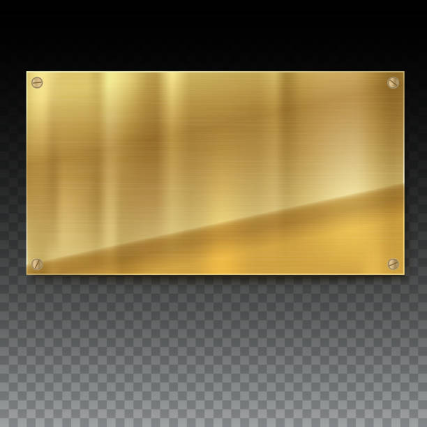 istock Shiny brushed metal gold, yellow plate banners on white background 624593808