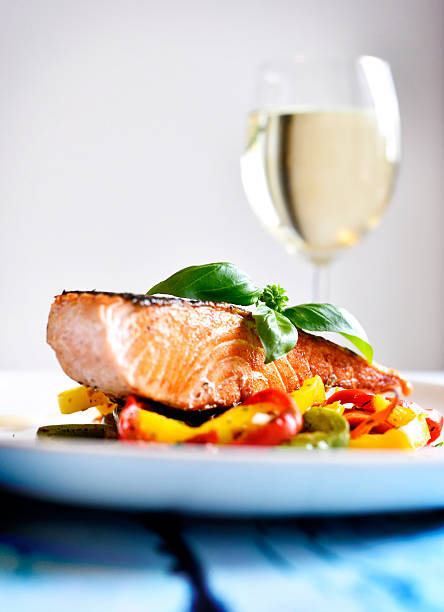istock Delicious salmon filet on a white plate 624619418