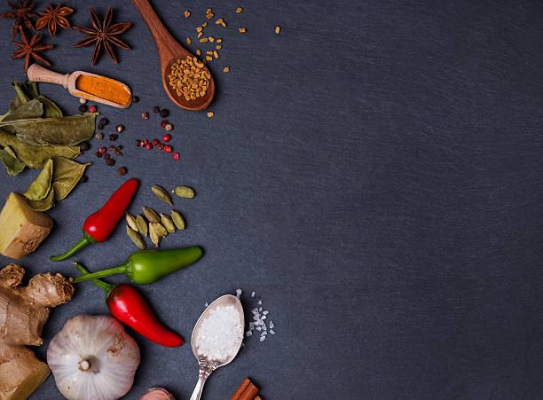 istock Fresh and dry spices on the black background 624619654