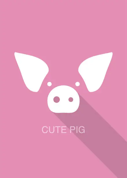 Vector illustration of pig cartoon face, flat icon design