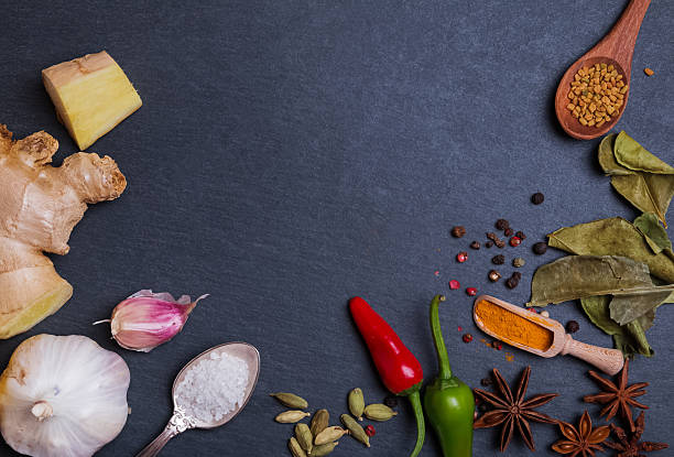 istock Fresh and dry spices on the black 624625940