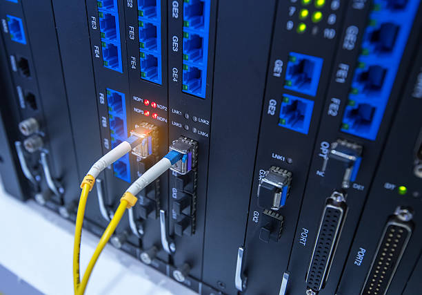 istock Technology center with fiber optic equipment 624631040