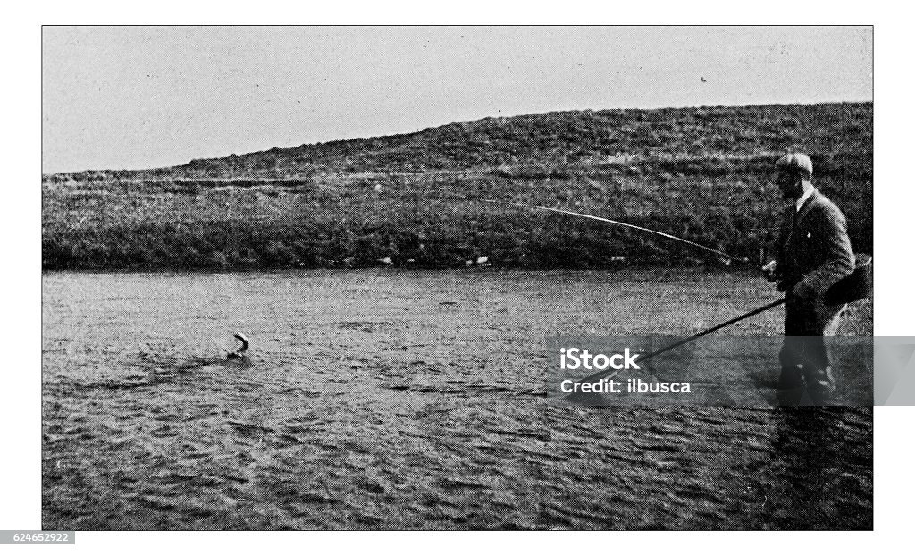 Starožitná tečkovaná fotografie koníčků a sportu: Lov lososů - Bez autorských poplatků Fotografie - Obrázek stock ilustrace Starožitná tečkovaná fotografie koníčků a sportu: Lov lososů - Bez autorských poplatků Fotografie - Obrázek stock ilustrace