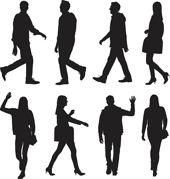 ilustrações de stock, clip art, desenhos animados e ícones de people in various action and walking - studio shot white background action activity