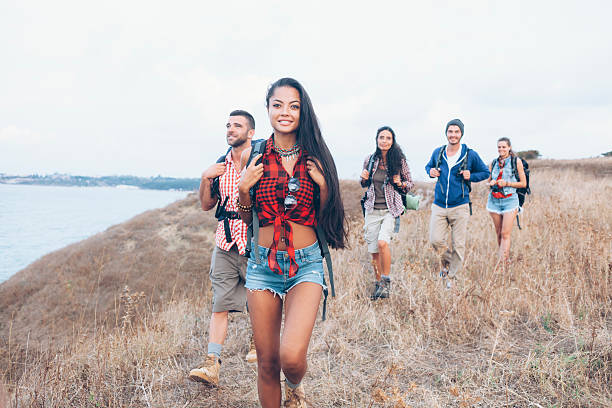 istock Group of backpackers hiking together 624655972