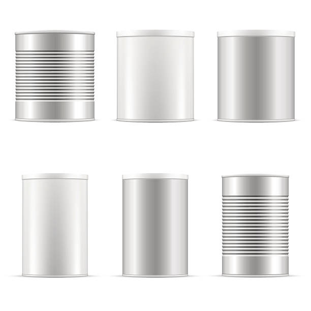 tin can collection. white containers with plastic cap and metal. - kalay stock illustrations