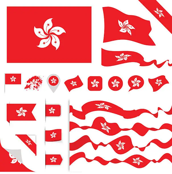 Vector illustration of Hong Kong Flag Set