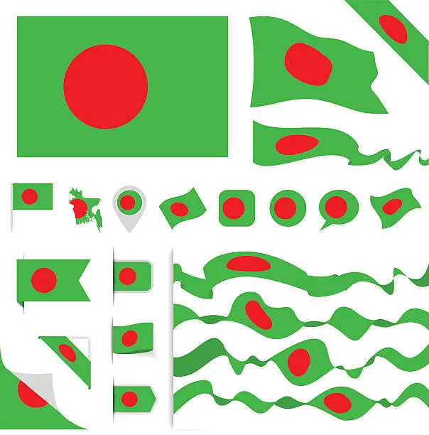 Vector illustration of Bangladesh Flag Set