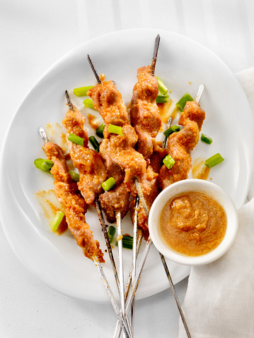 Pork Skewers (also looks like Chicken) Skewers with Green onion-Photographed on Hasselblad H3D2-39mb Camera