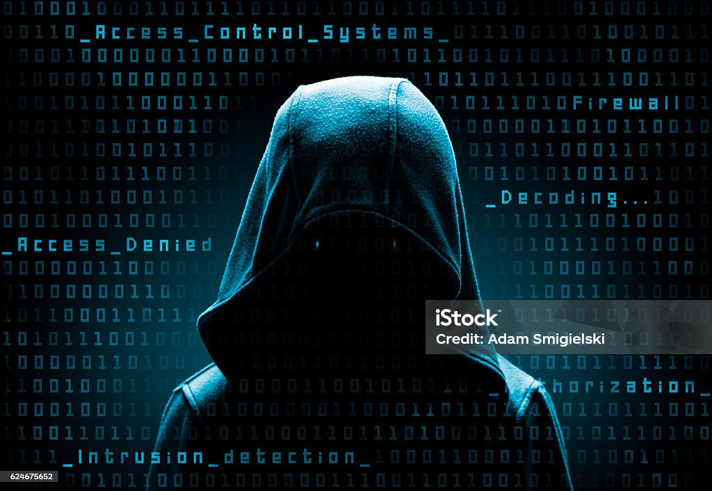 Computer Hacker Net Hooded Computer Hacker In The Shadow With Binary Codes Stock Photo ...