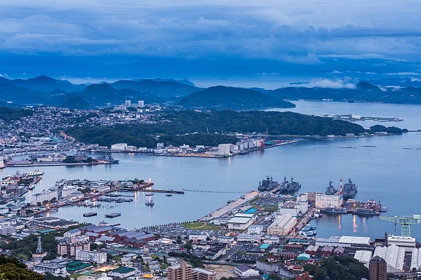 Sasebo downtown skyline at night, Nagasaki, Japan.