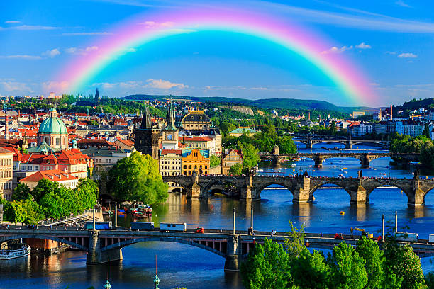 istock Rainbow Over Charles Bridge in Prague, Czech Republic in Spring 624675850