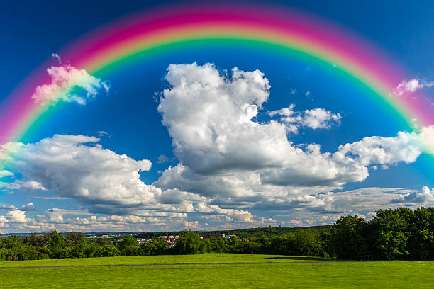 Close up of a rainbow and clouds after the storm