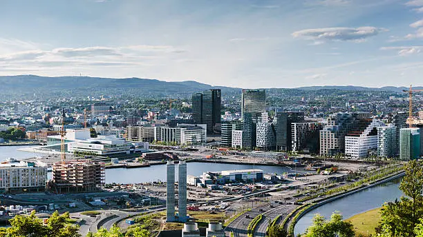 Magnificent panoramic view to Oslo Barcode and surroundings.