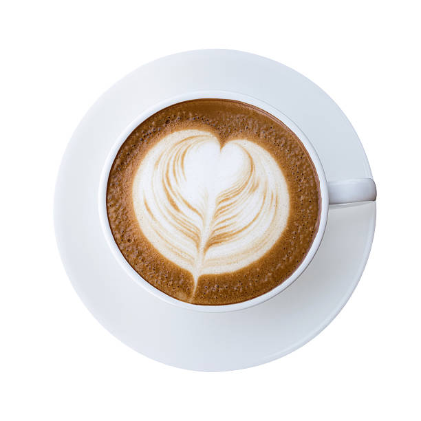 istock Top view of hot coffee latte cappucino cup isolated 624677966