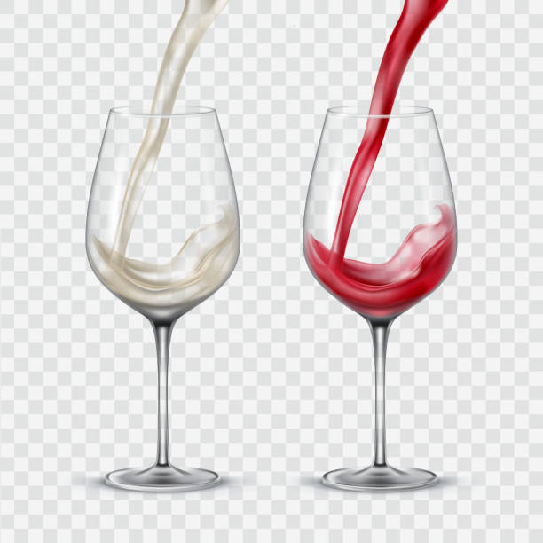 화이트 와인과 레드 와인으로 투명한 안경 세트 - wineglass illustration and painting isolated on white clipping path stock illustrations