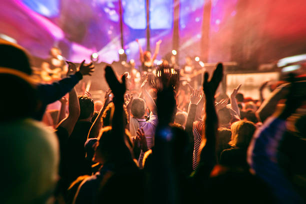 Rear view of a concert crowd facing the stage