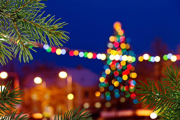 istock Christmas background with unfocused Christmas tree by night 624678678