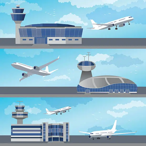 Vector illustration of Airport building with control tower. Vector