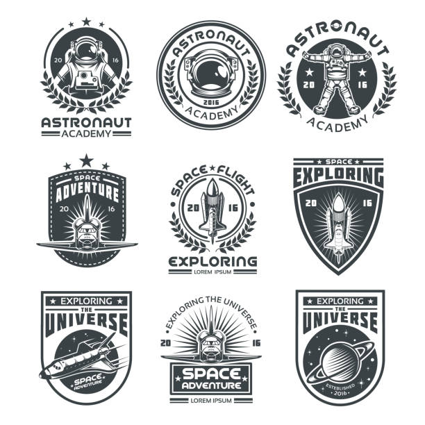 Set of vector icons space. Set of vector icons of space. Elements of design, badges, logo and emblem on a white background. The concept of space travel astronaut patterns stock illustrations