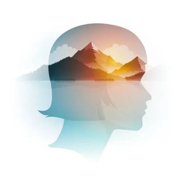 Vector illustration of Vector Double Exposure Girl Portrait and Landscape