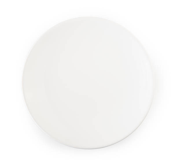 istock White plate isolated on background with clipping path. Top view. 624682200