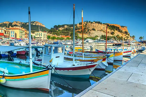 Stunning fishing harbor with colorful boats in Cassis,Marseille,France,Europe