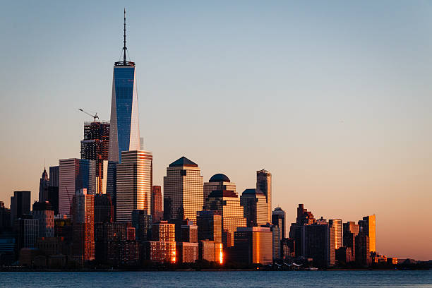 istock Sunset view of New York Skyline Finacial District 624696734