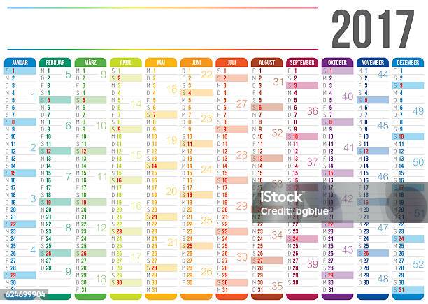 German Calendar 2017 Stock Illustration - Download Image Now - 2017, Business, Business Finance and Industry