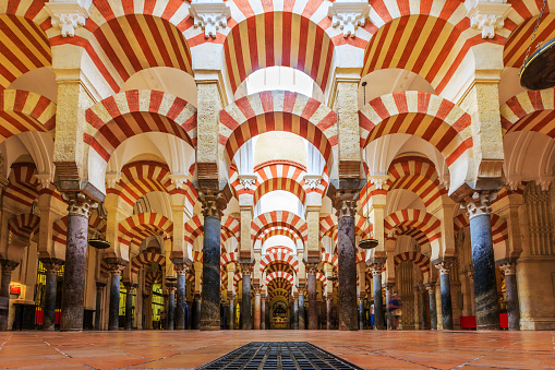 Cordoba, Spain - September 29, 2016: Interior view of La Mezquita Cathedral in Cordoba, Spain. Cathedral built inside of the former Great Mosque.