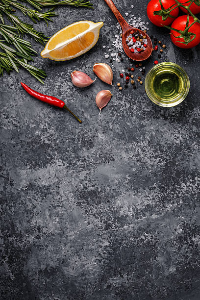 istock Background with spices, herbs and olive oil. 624710504